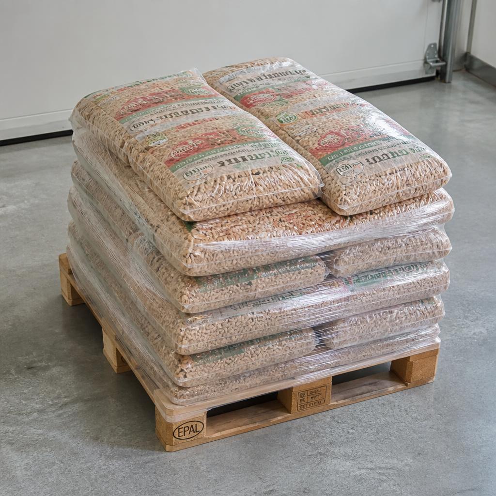 Demi-palette 33 sacs de 15 kg, Environ 495 kg, certifié ENplus A1, idéal petit espace